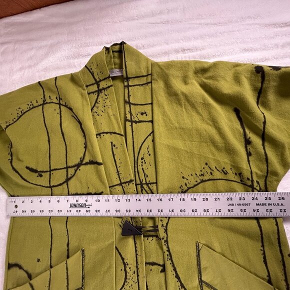 Monika Astara Womens Handmade Abstract Kimono Cardigan Jacket Olive Green Medium - Picture 7 of 8